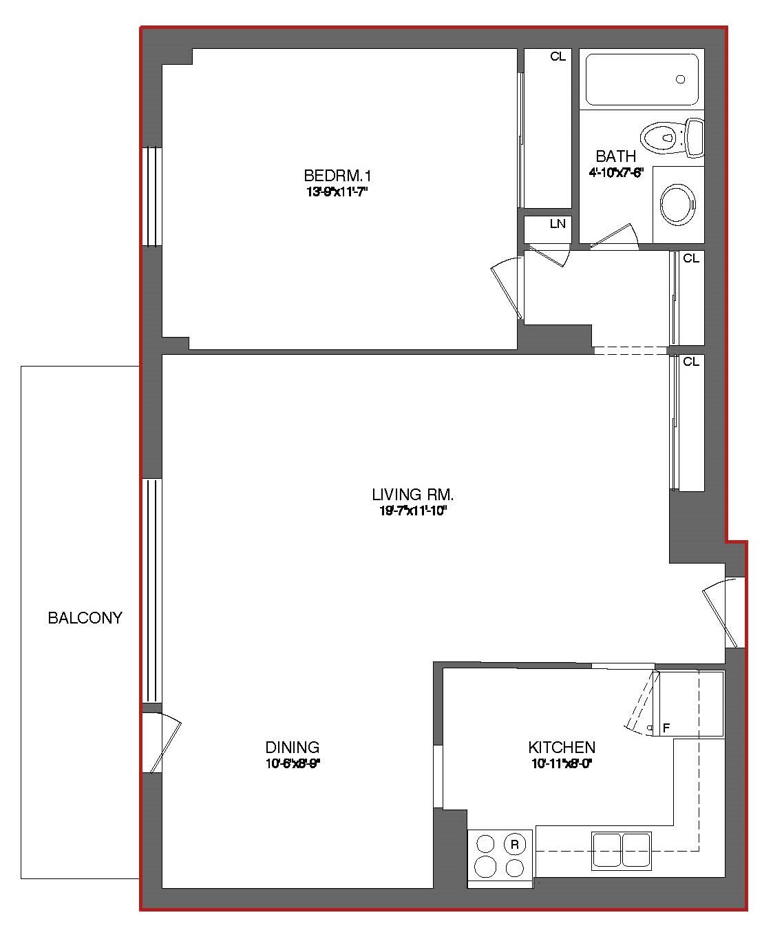 One Bedroom Floor Plan_125 Lincoln Rd